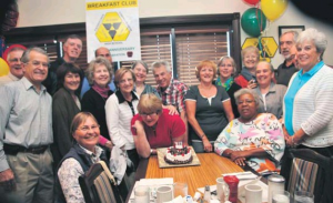 A group of retired teachers of Pierrefonds Comprehensive High School celebrated 10 years of their monthly breakfast reunions last Thursday at La Dejeuner Cosmopolitan in Pointe Claire.